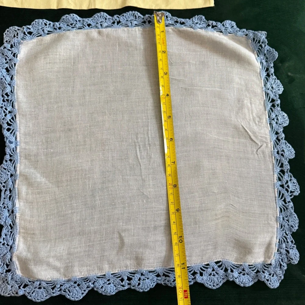 Vintage‎ Paper White Linen Lace Table Decor Set White Cream Blue 4 Piece